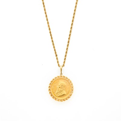 Lot 1050 - Gold Krugerrand Coin Pendant with Rope-Twist Chain Necklace