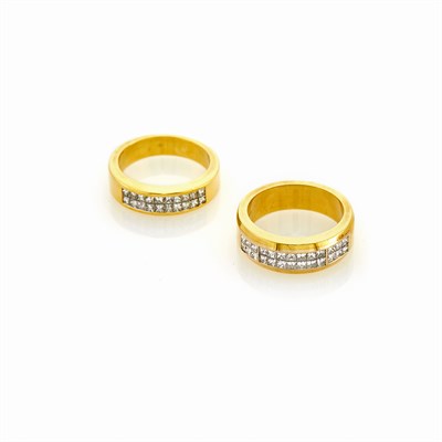 Lot 204 - Pair of Gold and Diamond Band Rings