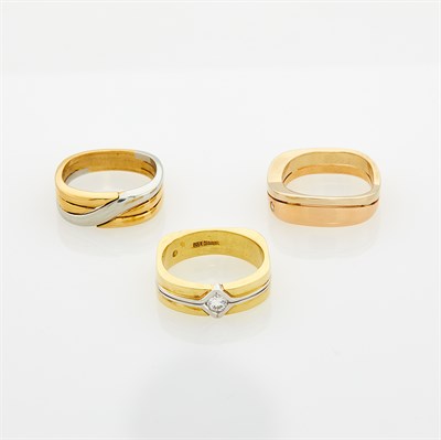 Lot 28 - Three Tricolor Gold and Diamond Rings