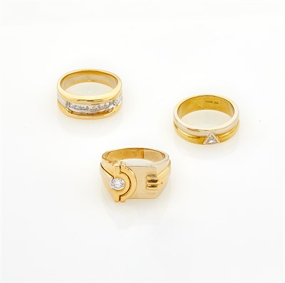 Lot 30 - Three Two-Color Gold, Platinum and Diamond Rings
