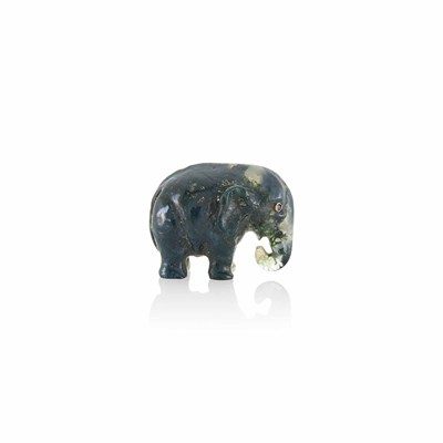 Lot 106 - Fabergé Moss Agate Model of an Elephant Carved...