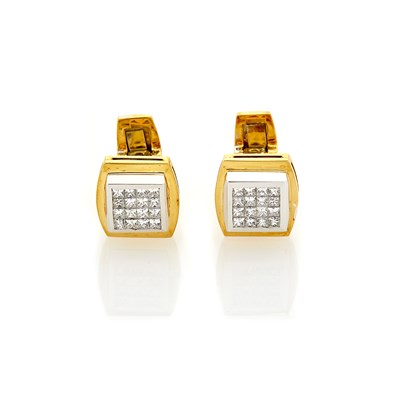 Lot 202 - Pair of  Two-Color Gold and Diamond Cufflinks