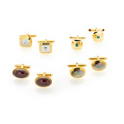 Lot 156 - Four Pairs of Gold and Gem-Set Cufflinks