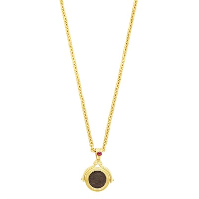 Lot 15 - Gold, Ancient Coin and Ruby Pendant-Necklace