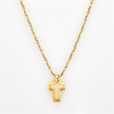 Lot 41 - Two-Color Gold Cross Pendant with Chain Necklace