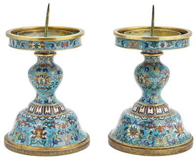 Lot 121 - A Pair of Chinese Cloisonné Enamel Pricket...