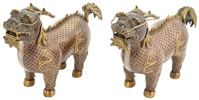 Lot 120 - A Pair of Chinese Cloisonné Enamel Qilin Qing...