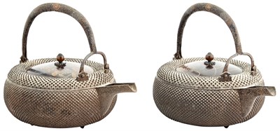 Lot 309 - A Pair of Japanese Iron Tetsubin Teapots Meiji...