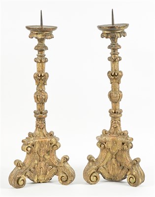 Lot 209 - Pair of Italian Baroque Style Giltwood Pricket...
