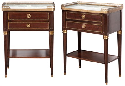 Lot 102 - Pair of Louis XVI Style Mahogany Marble Top...