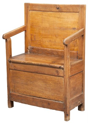 Lot 214 - English Pine Joined Armchair The hinged seat...