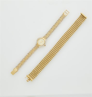 Lot 168 - Gold and Diamond Wristwatch and Woven Gold Bracelet