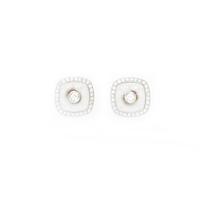 Lot 121 - Pair of White Gold, Frosted Rock Crystal and Diamond Stud Earrings