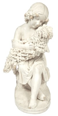 Lot 374 - Marble Group of a Seated Young Girl Embracing...