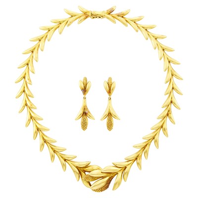 Lot 8 - Gold Necklace and Pair of Pendant-Earrings