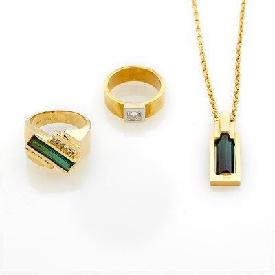 Lot 148 - Group of Gold, Platinum, Tourmaline and Diamond Jewelry