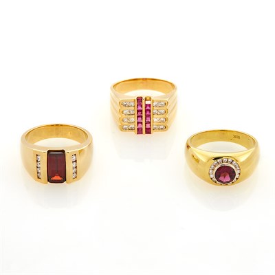 Lot 193 - Three Gold, Diamond and Gem-Set Rings