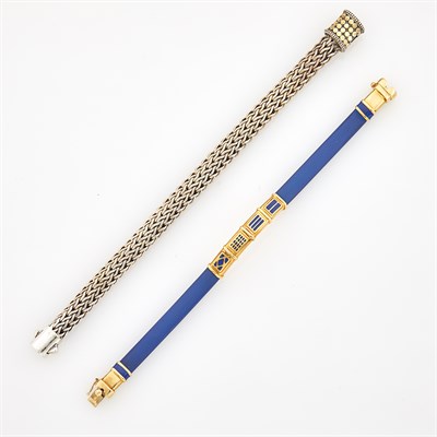 Lot 163 - Gold, Enamel and Blue Rubber Bracelet and John Hardy Silver and Gold Bracelet