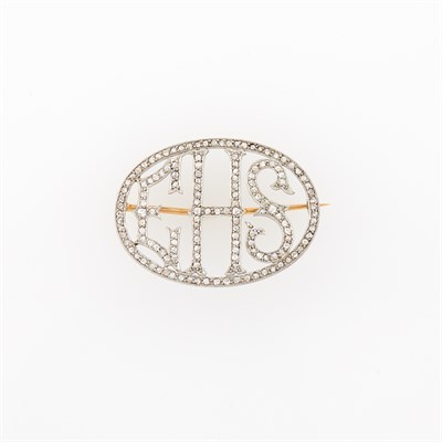 Lot 1059 - Antique Platinum, Gold and Diamond Monogram Brooch
