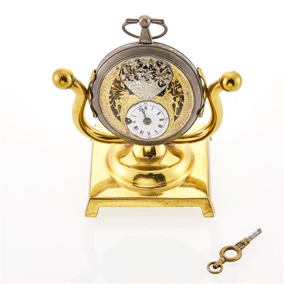 Lot 180 - Antique Swiss Verge Silver-Gilt Pocket Watch with Brass Stand