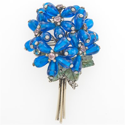 Lot 59 - Iradj Moini Metal, Glass, Carved Aventurine Quartz and Paste Bouquet Brooch