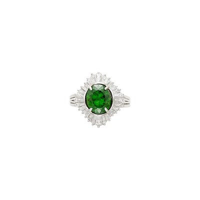 Lot 57 - Platinum, Demantoid Garnet and Diamond Ring