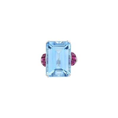 Lot 45 - Platinum, Aquamarine, Ruby and Diamond Ring