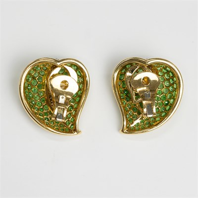 Lot 75 - René Boivin Pair of Two-Color Gold, Tsavorite Garnet and Diamond Earclips