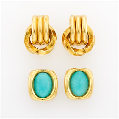 Lot 207 - Pair of Gold Earclips and Turquoise Earclips