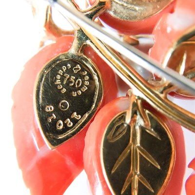 Lot 11 - Seaman Schepps Gold, Coral, Baroque Gray Cultured Pearl and Diamond Brooch
