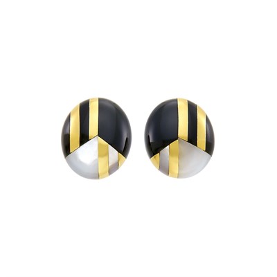 Lot 13 - Tiffany & Co. Pair of Gold, Black Jade and Mother-of-Pearl Earclips
