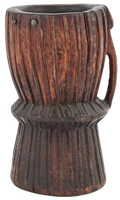 Lot 147 - African Hardwood Mortar Of ribbed hourglass...