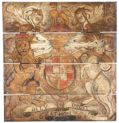Lot 159 - English Painted Wood Panel Composed of four...