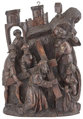 Lot 102 - Flemish Carved Walnut Panel of Christ Carrying...