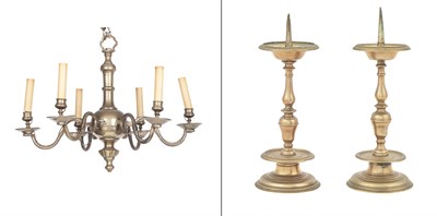Lot 135 - Dutch Baroque Style Brass Six-Light Chandelier...