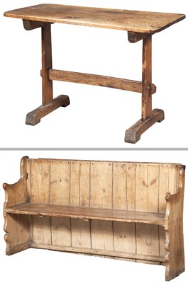 Lot 201 - English Pine Trestle Table The rectangular top...