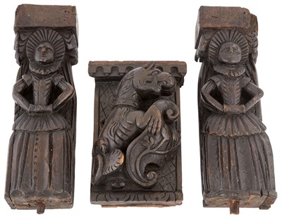 Lot 143 - Pair of English Carved Oak Figures of Women...