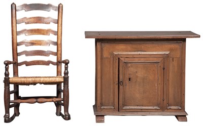 Lot 208 - English Elm and Ash Ladderback Armchair/Rocker...