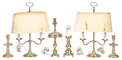Lot 183 - Pair of Brass Two-Light Table Lamps Each with...