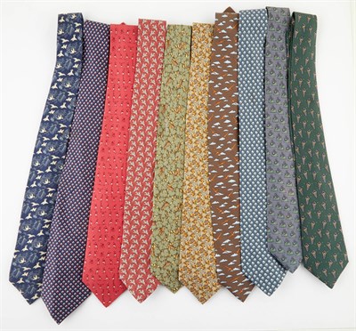 Lot 345 - Hermès, Group of Ten Printed Silk Neckties...