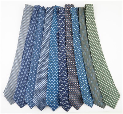 Lot 346 - Hermès, Group of Ten Printed Silk Neckties...