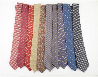 Lot 343 - Hermès, Group of Ten Printed Silk Neckties...