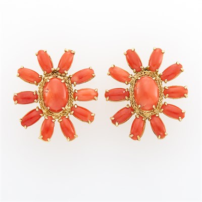 Lot 228 - Pair of Gold and Coral Earclips