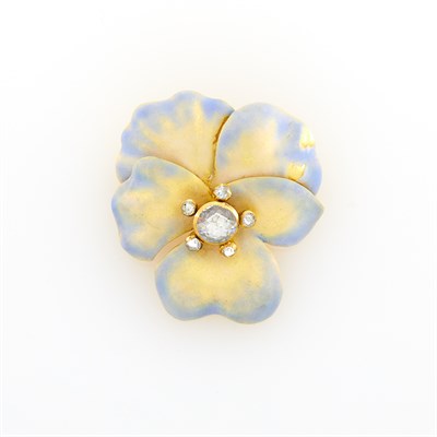 Lot 76 - Antique Gold, Enamel and Diamond Pansy Brooch