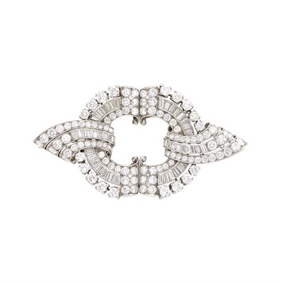 Lot 47 - Platinum and Diamond Double Clip-Brooch