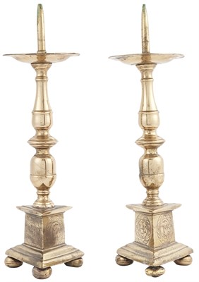 Lot 258 - Pair of Continental Brass Altar Pricket...