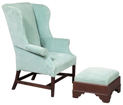 Lot 255 - Chippendale Upholstered Mahogany Wing Chair...