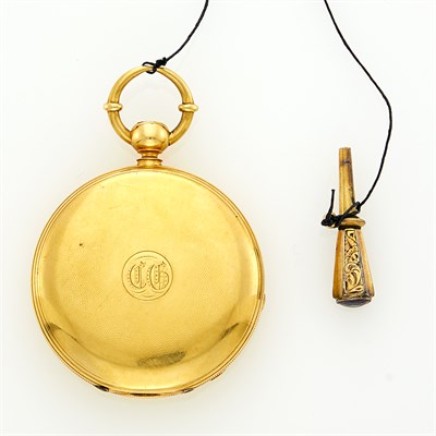 Lot 82 - Waltham Gold Hunting Case Pocket Watch with Gilt-Metal and Amethyst Key