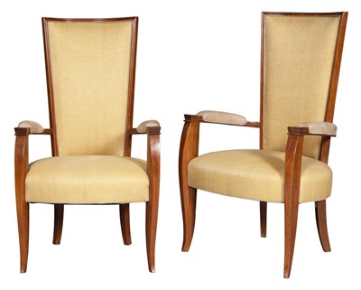 Lot 260 - Pair of Art Moderne Upholstered Oak Armchairs...