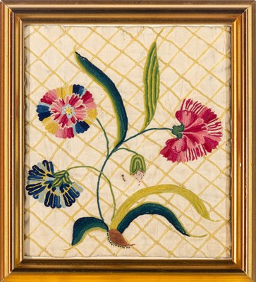 Lot 233 - Silk on Linen Chainstitch Floral Panel English,...